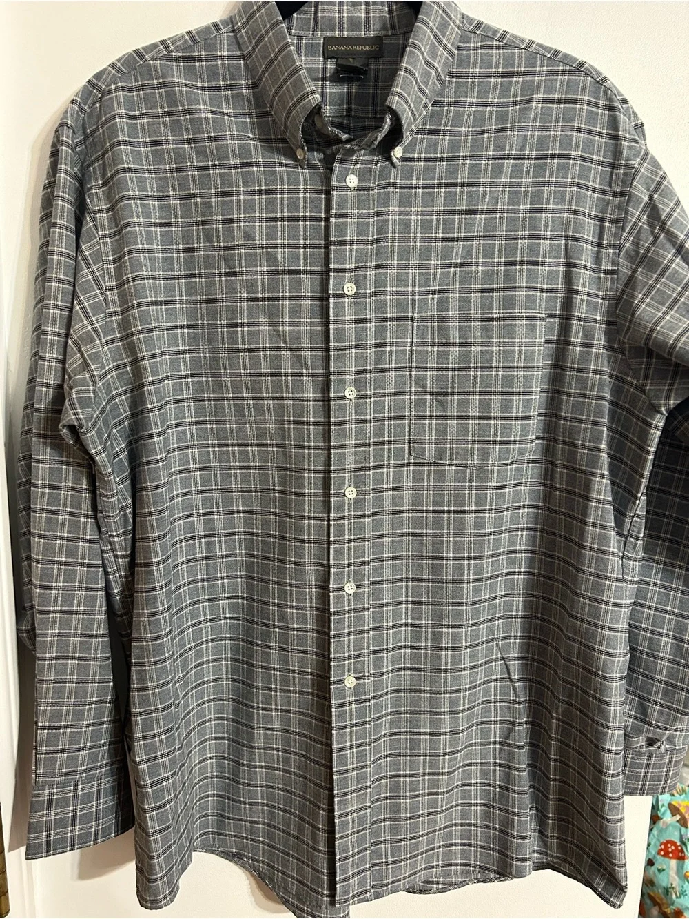 Banana Republic Gray Plaid Button-Down Dress Shirt